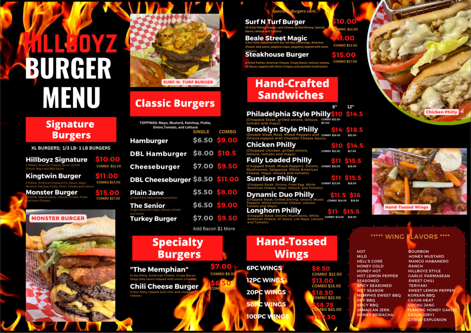 Burgers · Philly · Wings